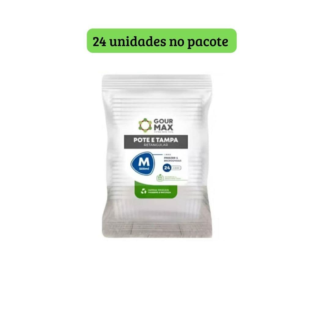 Kit 24uni Pote Retangular Descartável Plastico 350/500 Microondas Freezer PraFesta Dieta Fitness Organizar
