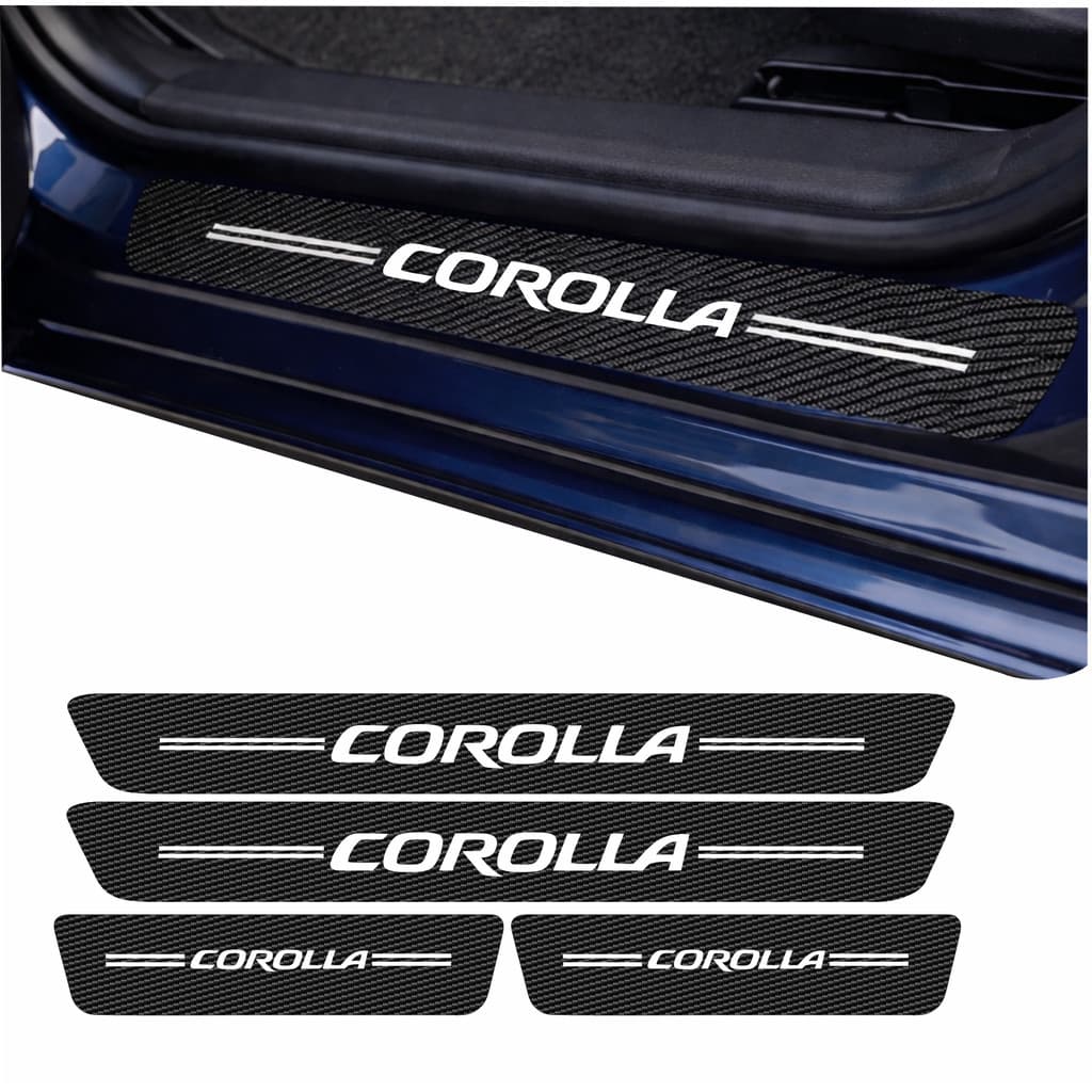 Corolla 4 Adesivos Soleira de Porta Carro Proteção Fibra de Carbono Anti Arranhões Varios Modelos