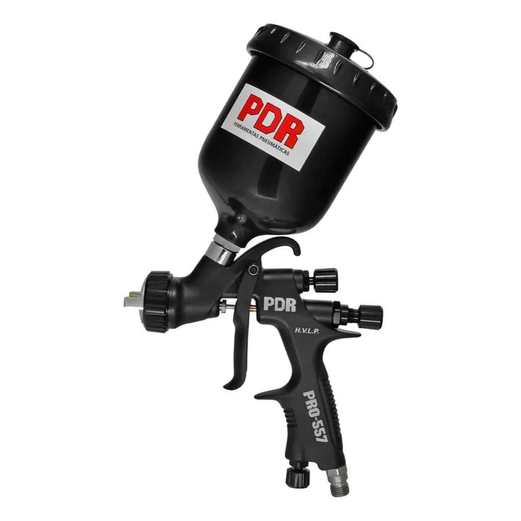Pistola De Pintura Hvlp Gravidade Profissional Pdr Pro-557 Bico 1,3mm Copo Caneco Preto Pt8