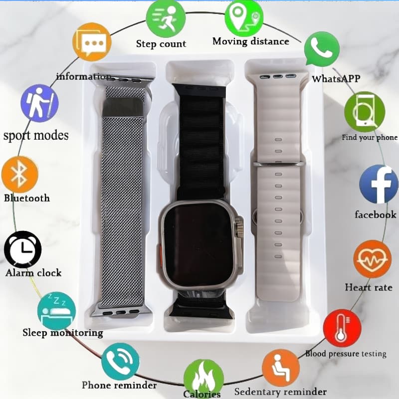 Relógio inteligente esportivo unissex S10 38/45/49 mm Original, à prova d'água | Equipado com pulseira de Silicone e Met