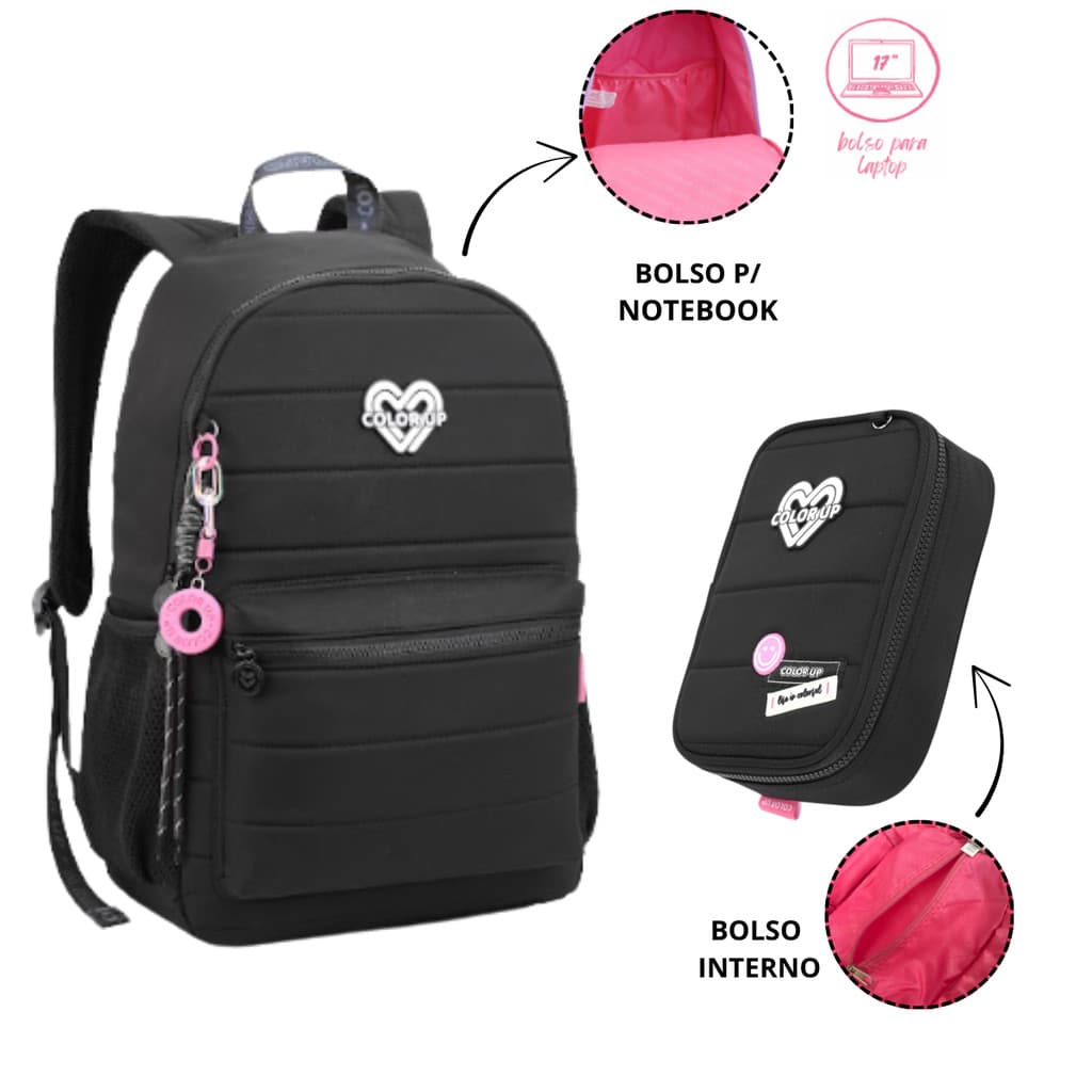 kit Mochila e Estojo Escolar Feminina Teen Candy Color Up