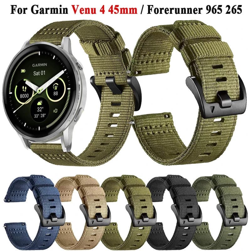 Pulseira de Relógio de Nylon Esportivo 22mm para Garmin Venu 4 3 2 45mm, Bandas Forerunner 570 47MM 265 255 Music 965 74