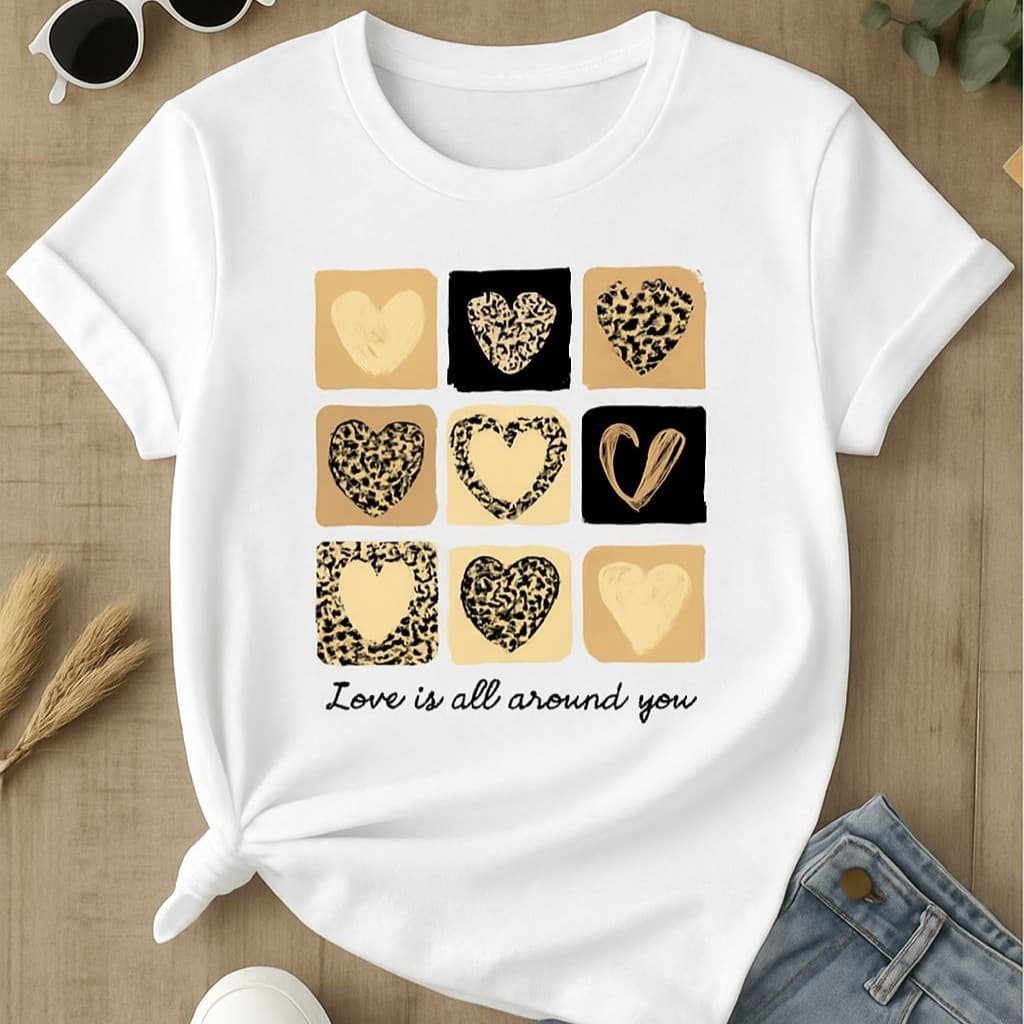 Blusa Feminina Camiseta T-shirt Love Coração Animal Print Tendencia Babylook 100% Algodão