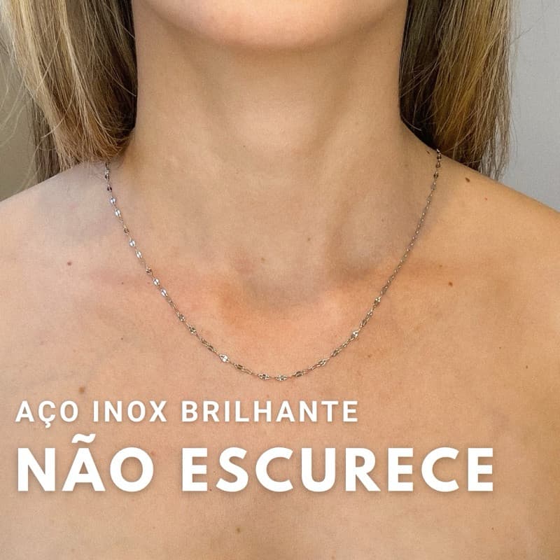 Colar Fino Prata Aço Inoxidável