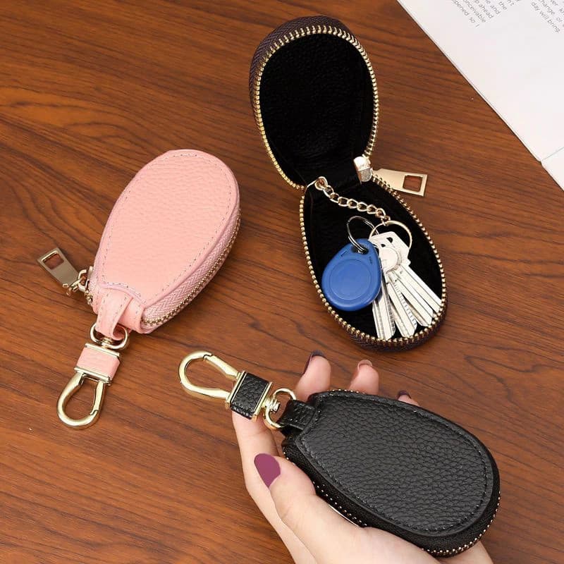 Bolsa Para Chave De Carro Com Zíper , Couro Genuíno , Anti-Hacking Roubo