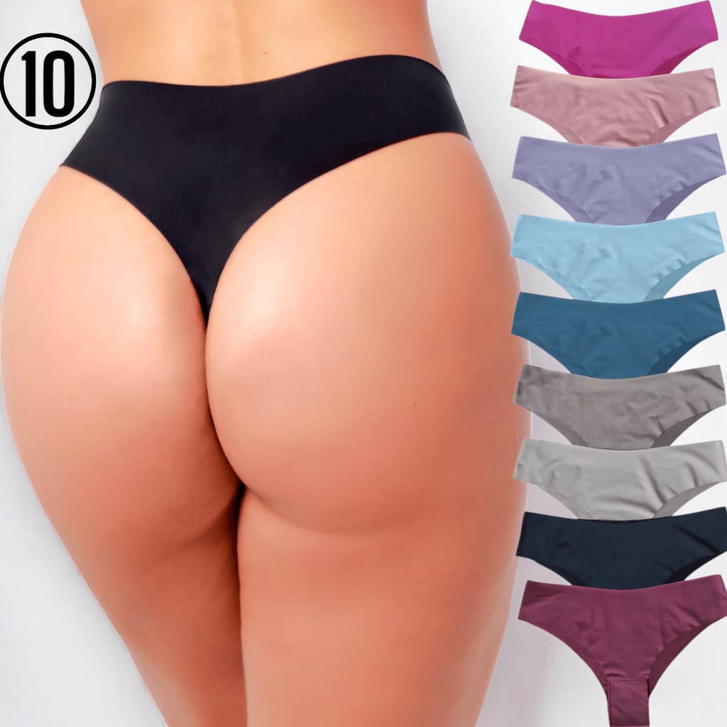 Kit 10 Calcinha Cintura Alta Feminina sem costura Cós Alto Fio Dental Corte a Laser Tanga