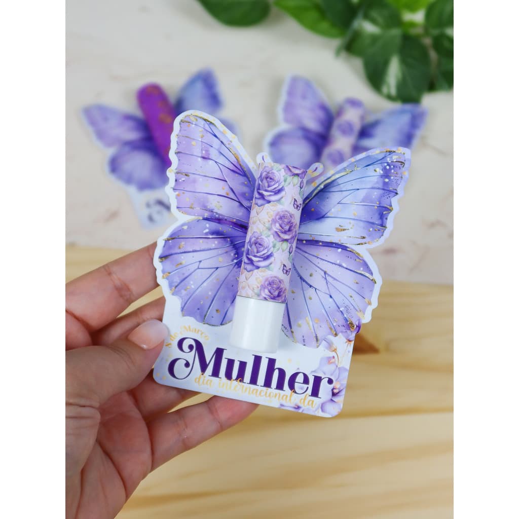 20/40/60 Cartões Borboleta + Adesivos Feliz Dia das Mulheres (Não acompanha Manteiga de Cacau). Só papelaria
