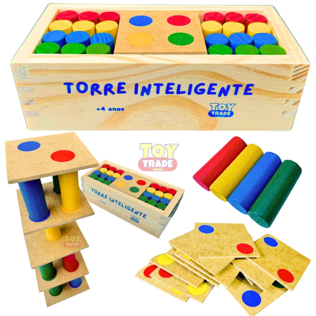 Torre Inteligente Júnior com 34 Peças em Madeira – Toy Trade Coordenação e Raciocínio