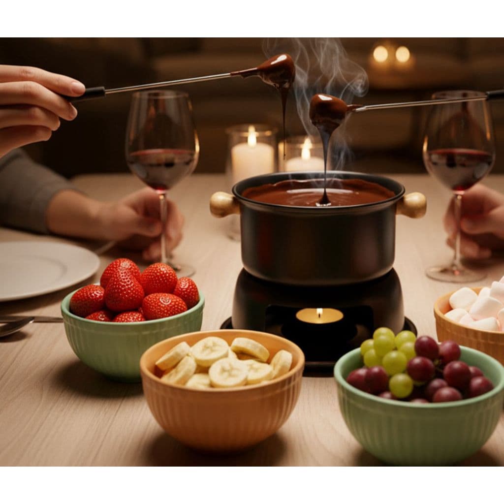 Kit Completo Aparelho de Fondue Com Garfos e Fogareiro para 6 pessoas
