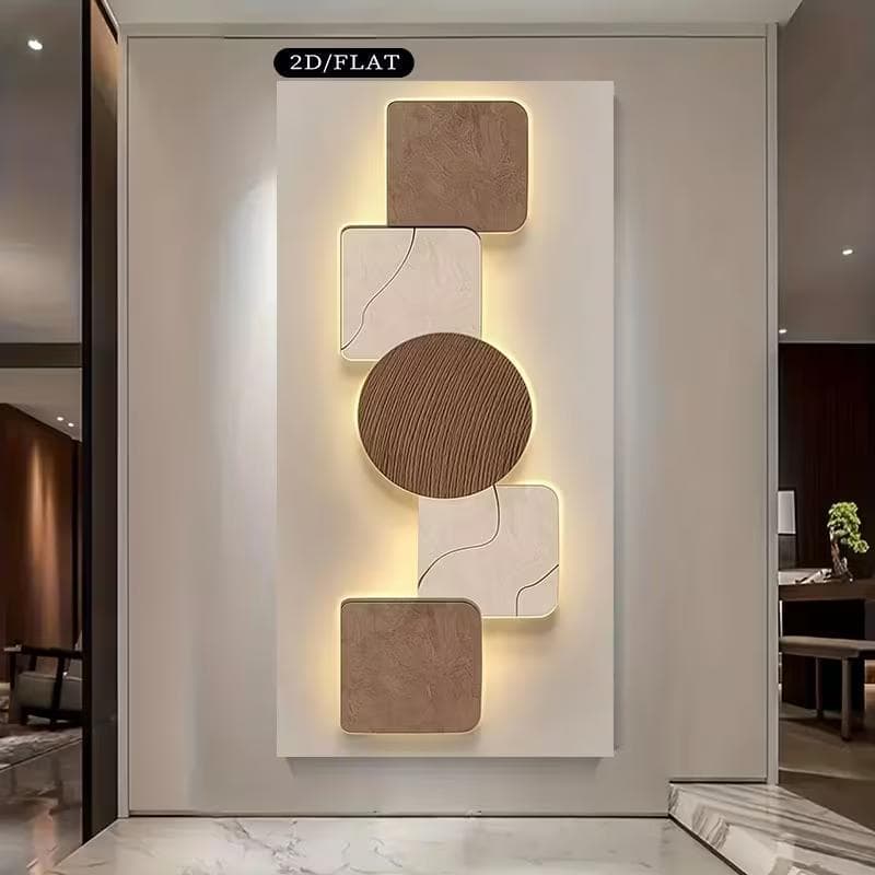 Quadro Decorativo Geométrico Moderno Madeira e Mármo
