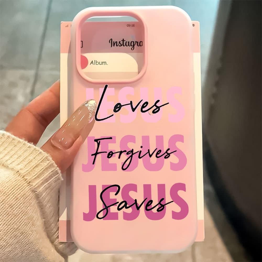 Rosa Jesus 2 Em 1 Capa Para iPhone 17 Ar 16 15 14 Plus 13 12 11 Pro Max 16e Fosco Silicone Anti-Impacto