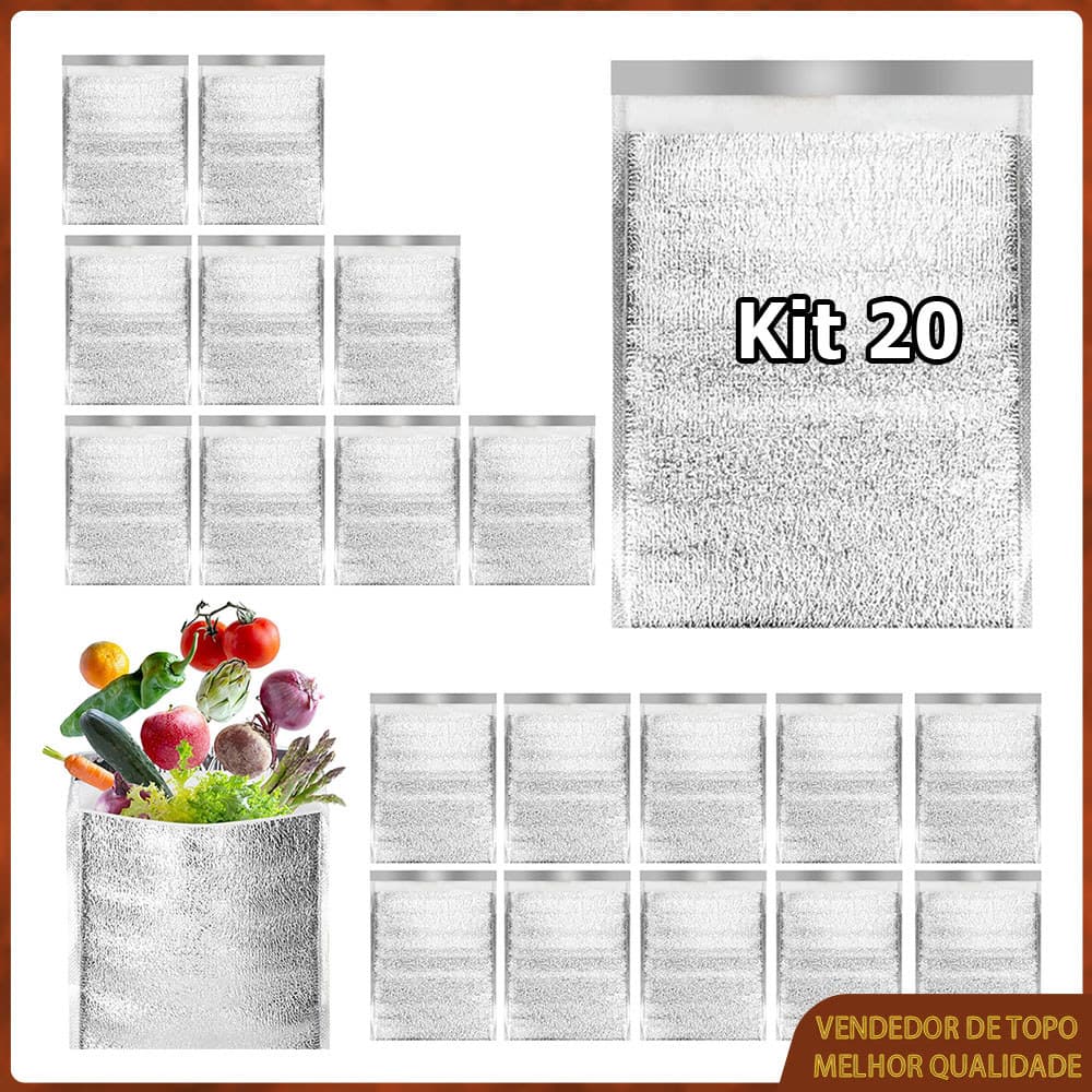 Kit 20 Saco térmico reutilizável e isolado saco térmico de folha de alumínio forro para caixa térmica 20x27cm
