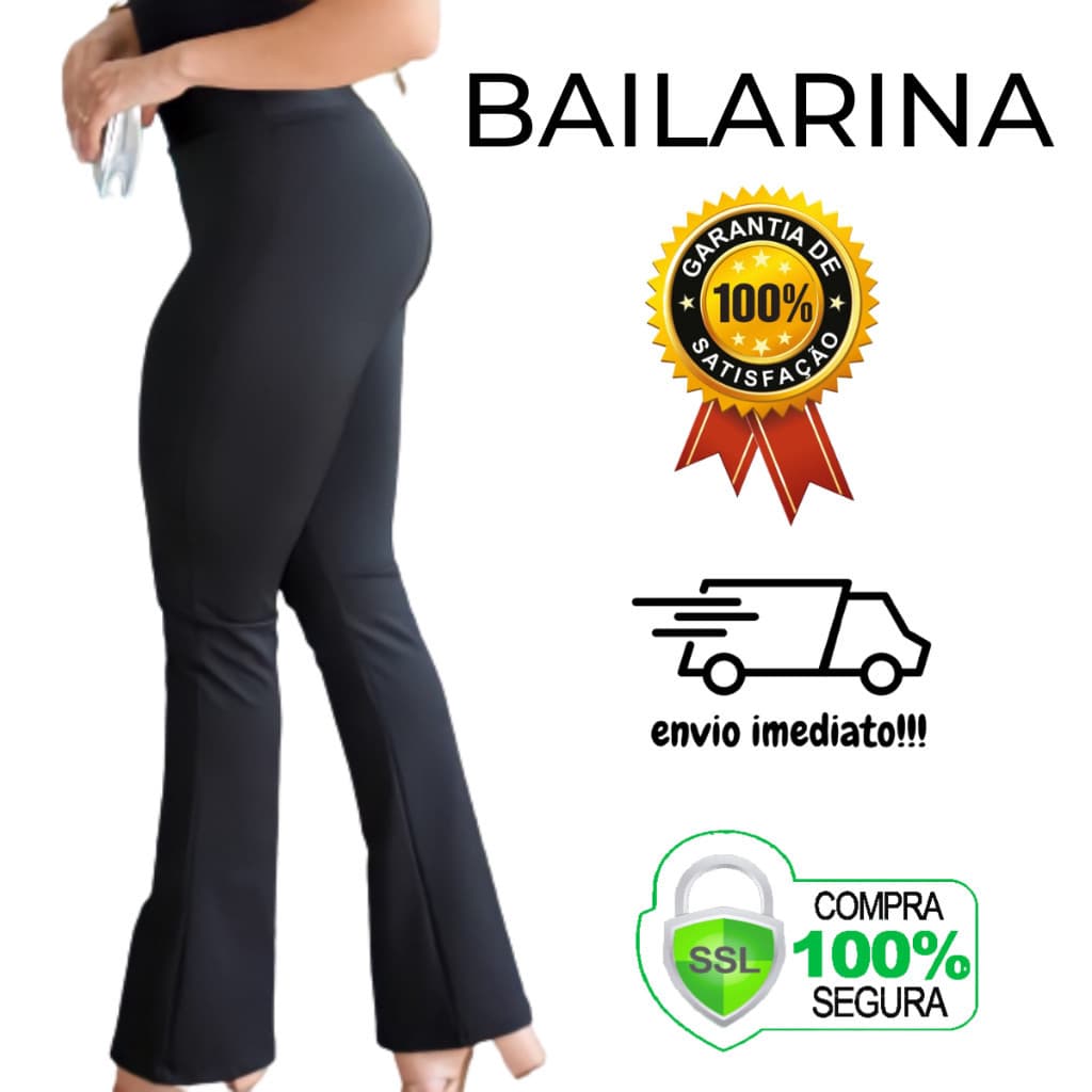 Calça Bailarina Feminina Calça Legging Feminina Legging Flare Legging Preta  cintura alta
