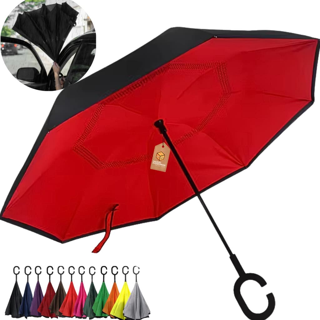 Guardachuva Invertido Tecido Duplo Grande Reforçado Uv