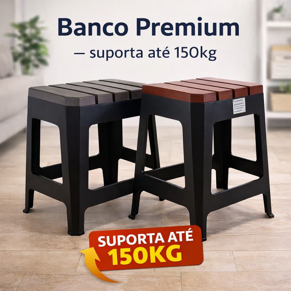 Banqueta Empilhável Banco Plástico Preta Moderna Até 120kg - Promoçã3