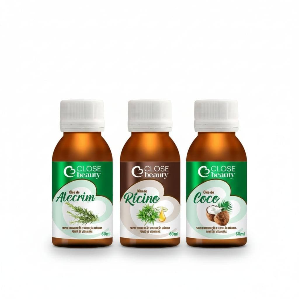 kit 3 em 1 Óleos para Tratamento Capilar Coco, Rícino e Alecrim 60ml