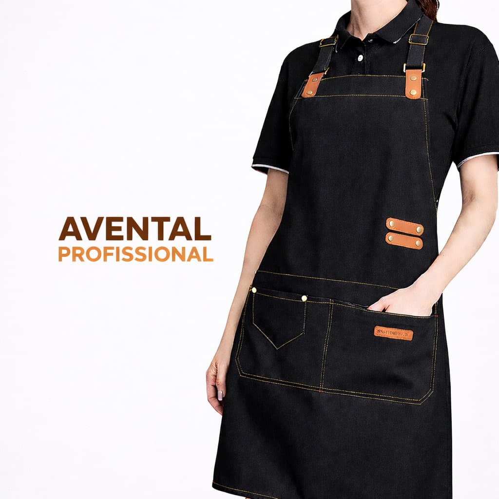 Avental Unissex Cozinha Preto Profissional 2 Bolsos Premium