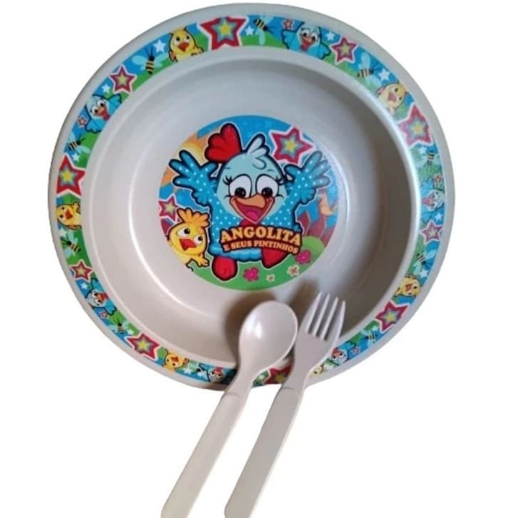 Prato Fundo Infantil com Talheres Menino e Menina