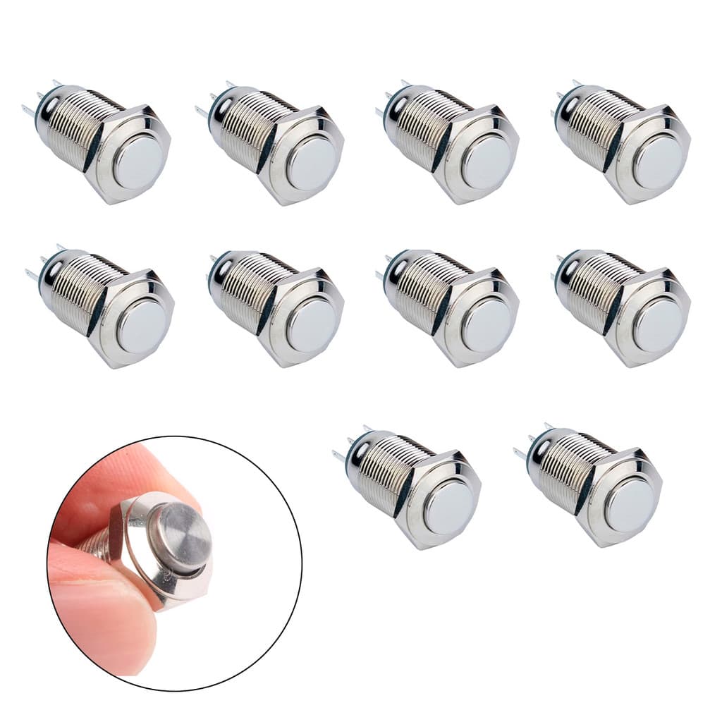 Botão Pulsador Metálico 12mm Anti Vandalismo Para Painel Push Button Interruptor Automotivo