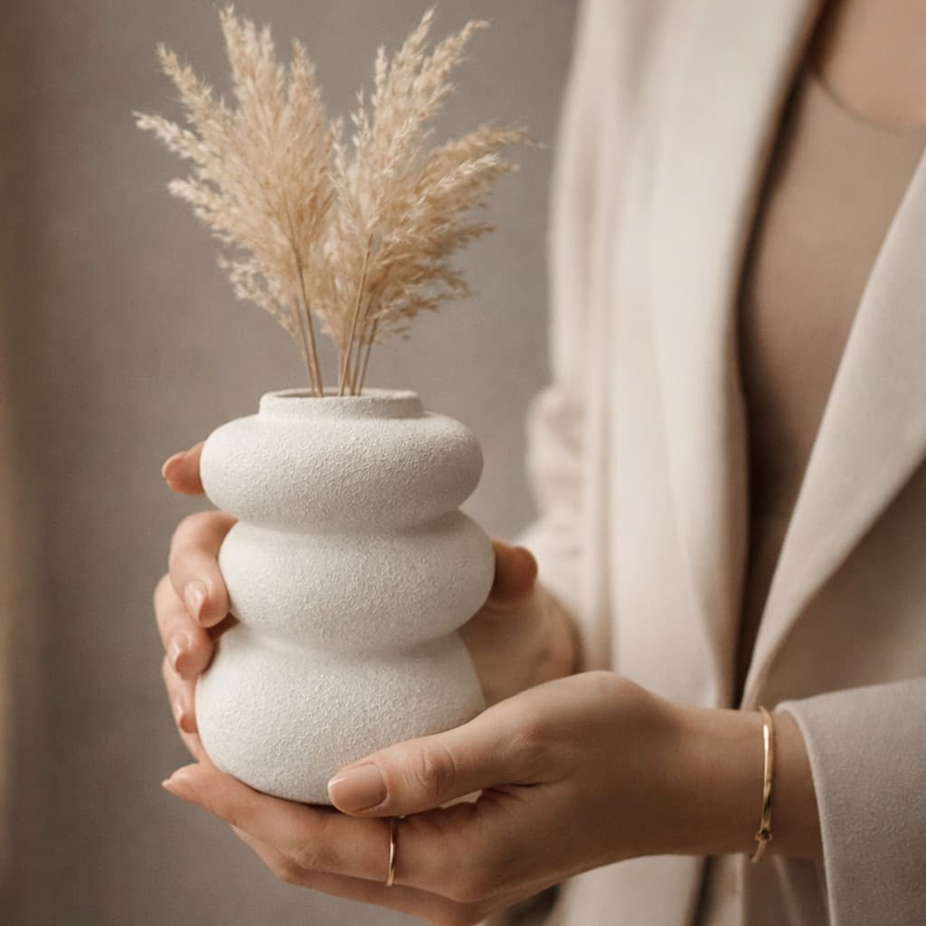 Vaso Branco Boleado 17cm Decoração Sala Minimalista Firenze