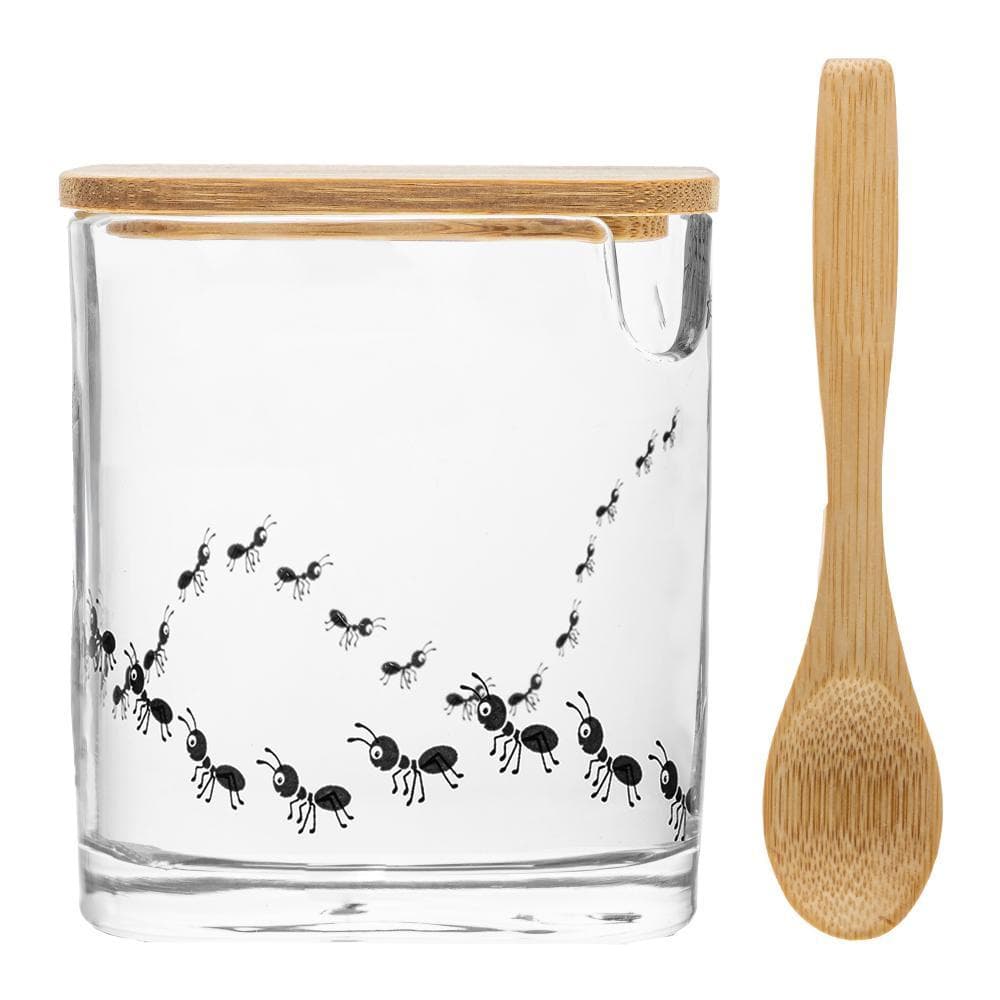 Açucareiro com Tampa e Colher de Bambu New Bug Lyor - Vidro Estampa Divertida para Cozinha Mesa de Café