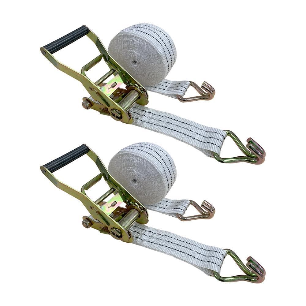 Kit 2 Cintas 3 Ton Brancas 9 M Com Catracas E Ganchos Tipo J para Fixação de Transporte