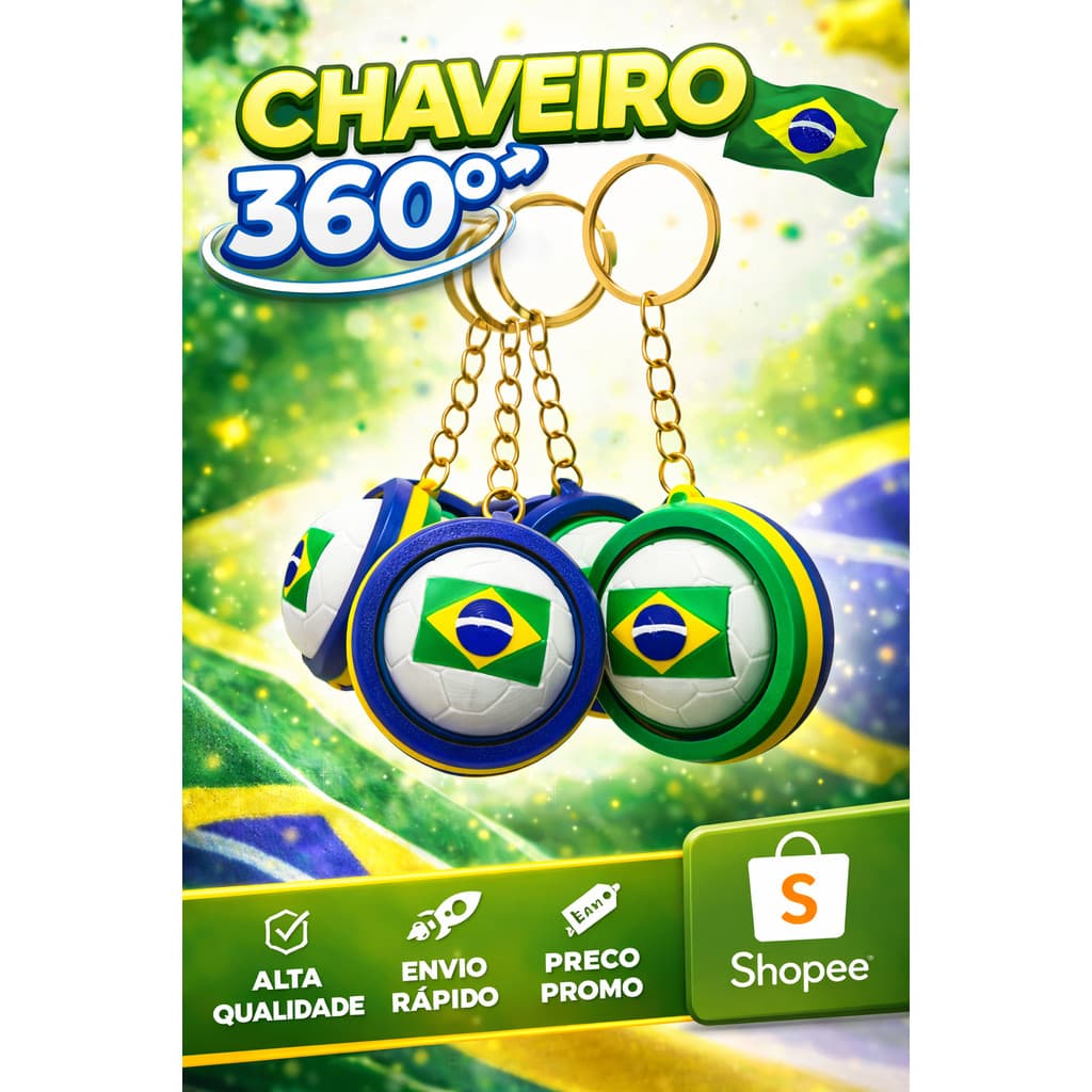 KIT Chaveiro Bola Do Brasil e EUA  I Premium I Gira 360° | Copa 2026
