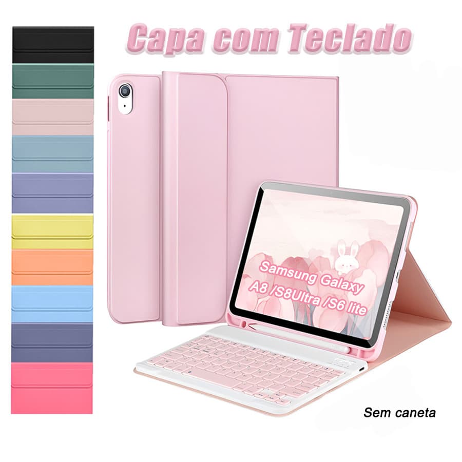 Capa Com Teclado Para Samsung Tab S6 Lite 10,4inch P610/613/615/619, A8 10.5inch X200/205, S8Ultra 14,6inch X900/906