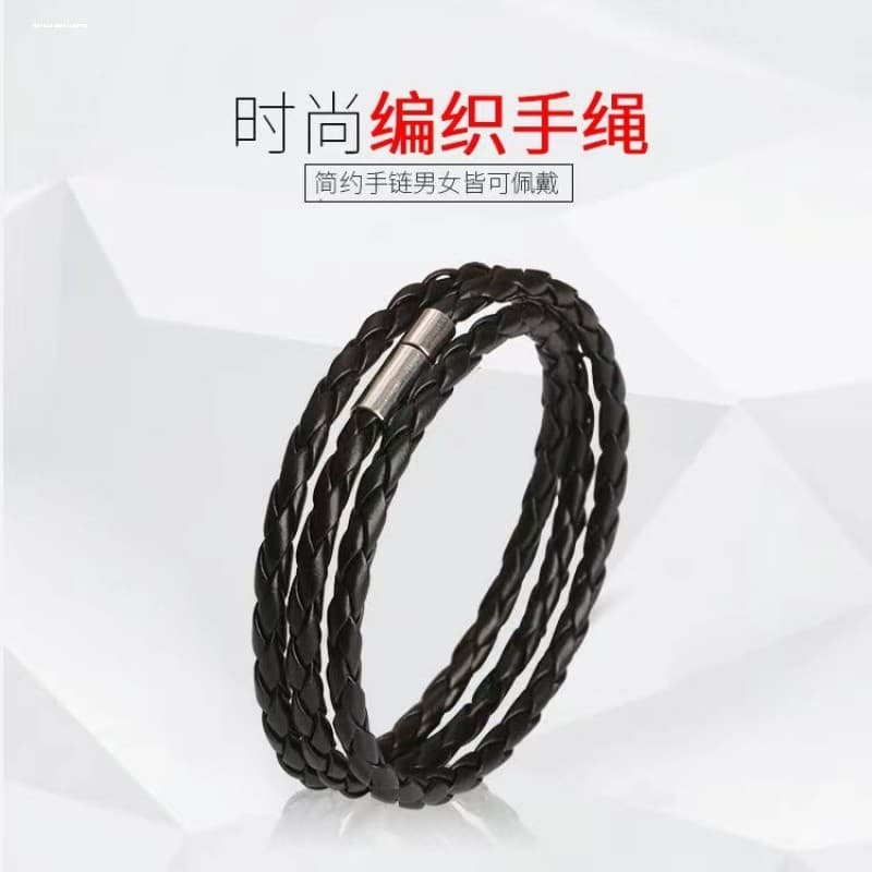 Pulseira de cordão de couro trançado Multi-camada mão homens meninas versão coreana titânio aço na moda pulseira jóias