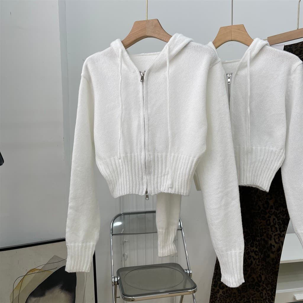 Festival da Primavera Entrega Off-White Suéter Com Capuz Cardigan De Malha Mulheres Design Sense S#23