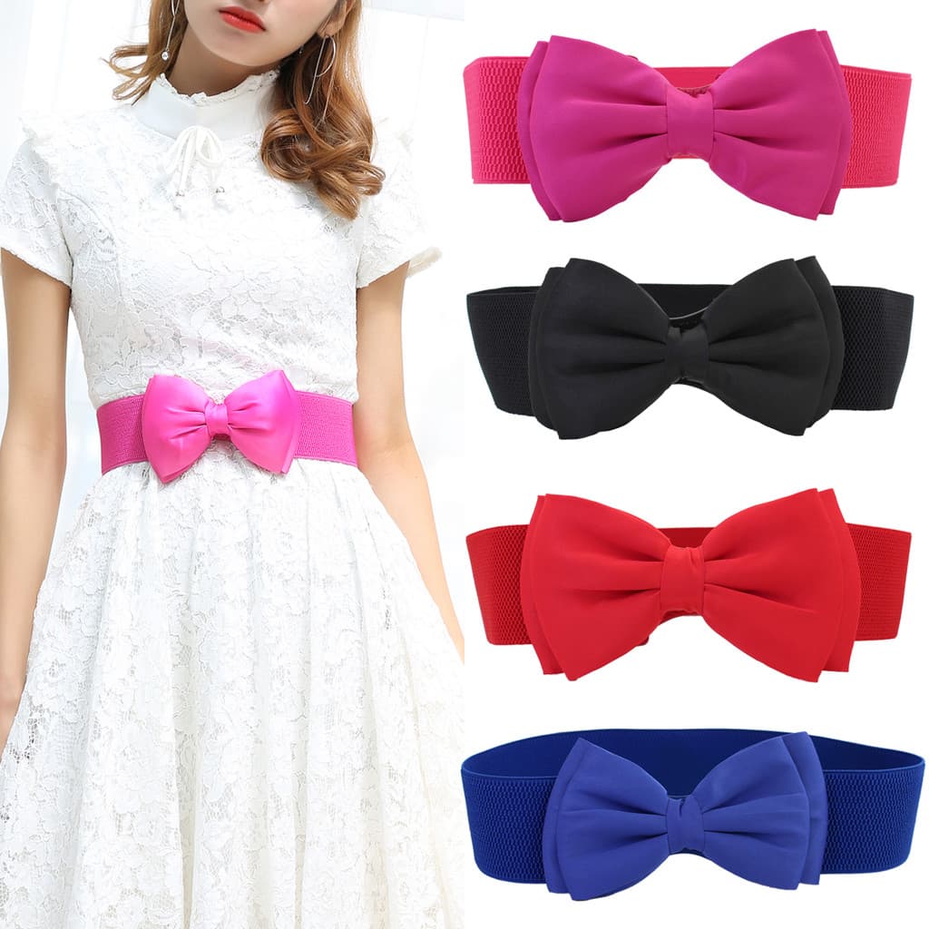 Cinto elástico feminino versão coreana cinto largo Chiffon arco decoração saia All-Match doce cintura estreita cinto elá