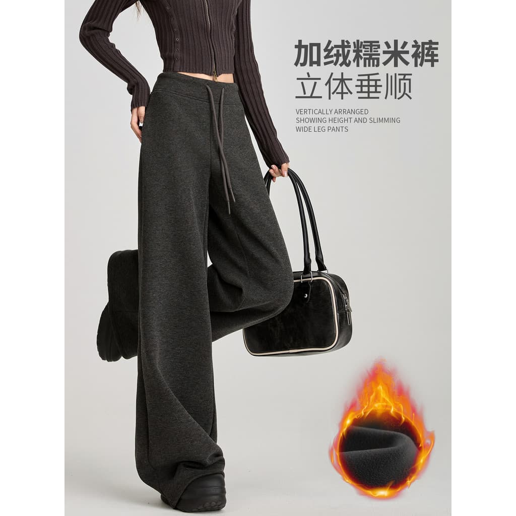 Calças de perna larga de lã feminina outono inverno 2026 novo estilo solto Drape Casual esportes Sweatpants engrossado
