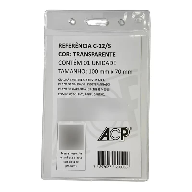 50 UN - Porta Cracha Identificador Cristal Vertical 10X7CM ACP