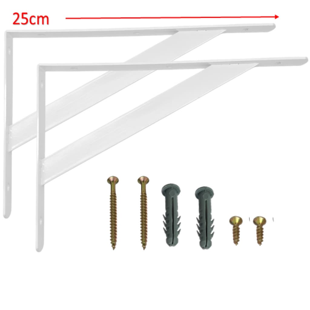 1 Par de Suporte Prateleira 25cm Reforçado Cantoneira Aço Branco Mão Francesa Com Bucha e Parafuso