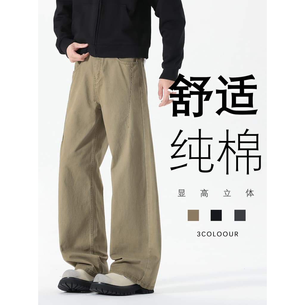 Calças masculinas básicas de caça outono inverno estilo americano street wear solto em linha reta calças casuais masculi