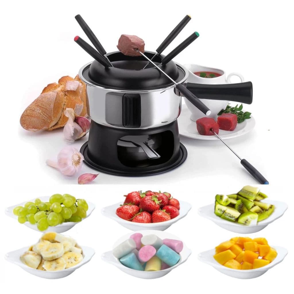 Kit Aparelho Fondue Completo 12 Peças + 6 Mini Tigelas Melamina / Plástico