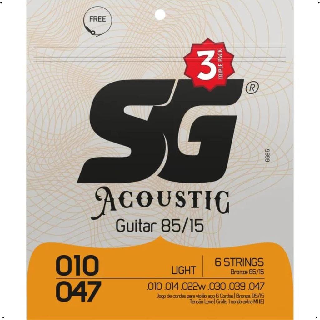 Jogo Cordas Encordoamento 0.10 para Violão Tensão light C/3 SG 6685TP