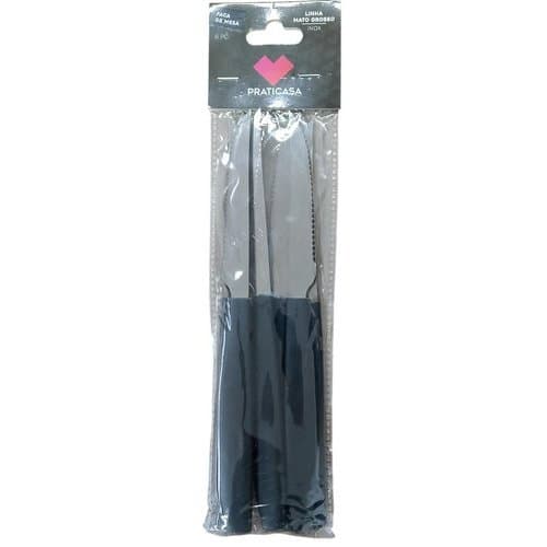 Kit 6 Facas Mesa Aço Inox Linha Mato Grosso Preto Durável Moderno Achadinhos