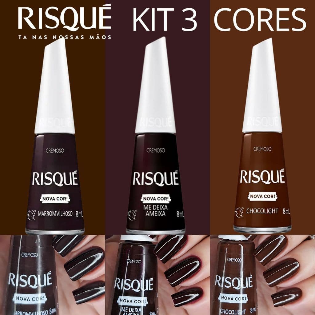 Kit 3 Esmaltes Risqué Novas Cores Cremosas Tons Terrosos Marrom Nude Esmalte Atacado