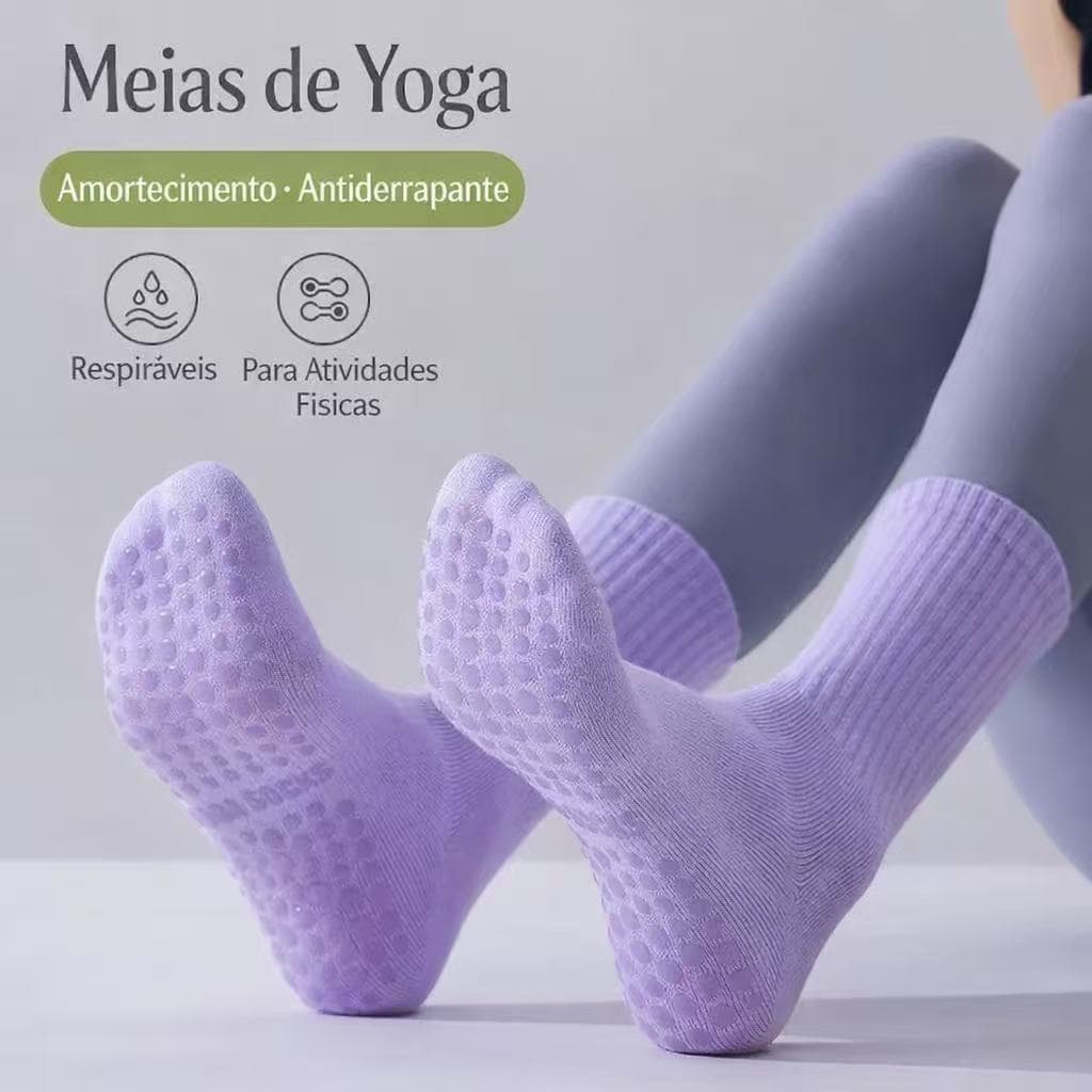 meia cano longo moda feminina com antiderrapante esporte pilates yoga algodão moda