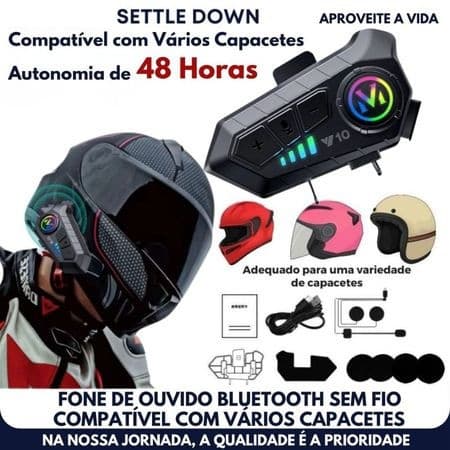 Fone de Ouvido Bluetooth Sem Fio Y10 para Moto - Bluetooth 5.3, Kit Capacete, Intercomunicador e Impermeável