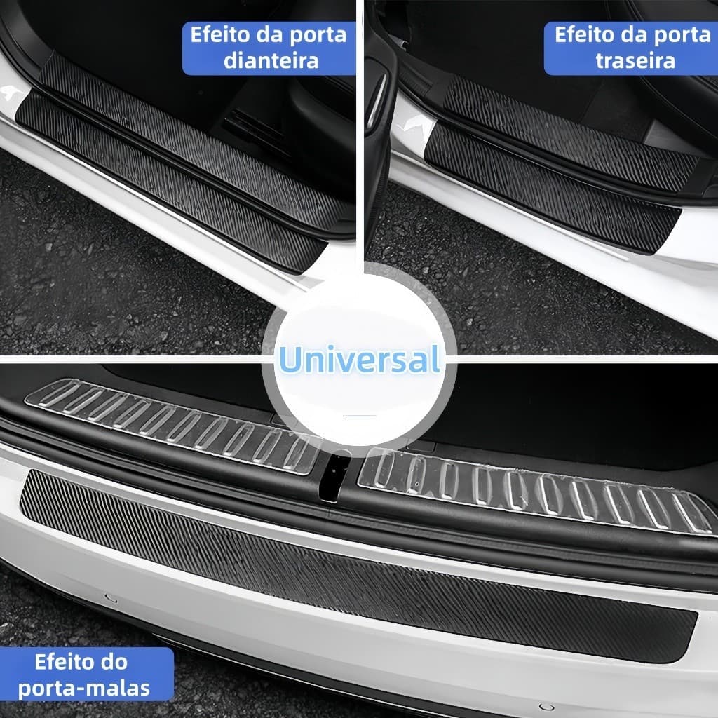 Kit Soleira Carro Fibra Carbono Universal 5 Peças Anti Risco Protetor Porta Malas Impermeável