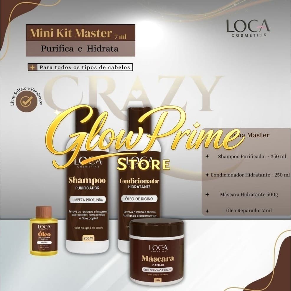 Kit Máscara 500g + 1 Shampoo 250ml + 1 Condicionador 250ml + Òleo 7ml - Loca CosmeticsB1G1