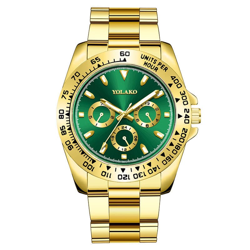 Relógio masculino de ouro transfronteiriço, relógio masculino com pulseira de aço, relógio de negócios, quartzo luminoso