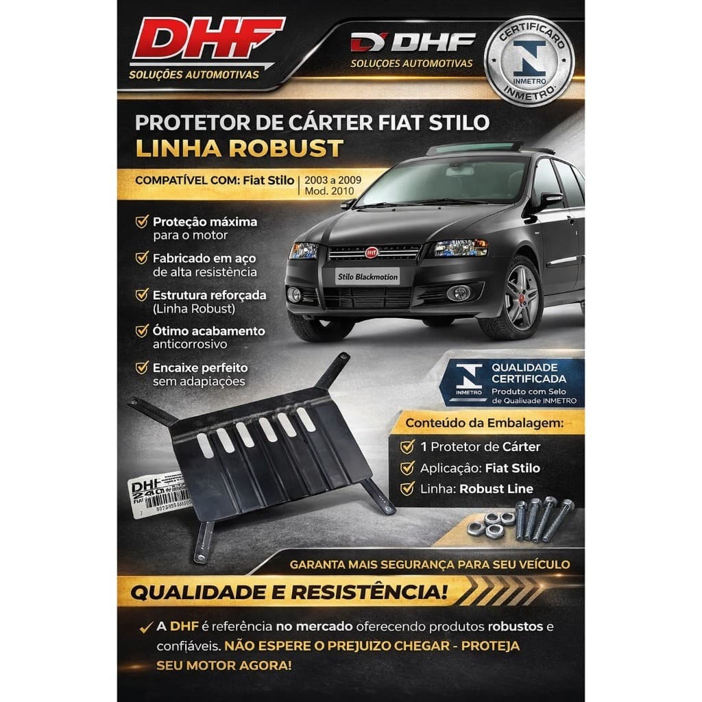 Protetor de Carter Peito de Aço Fiat Stilo - Marca DHF240 Robust Line - Reforçado