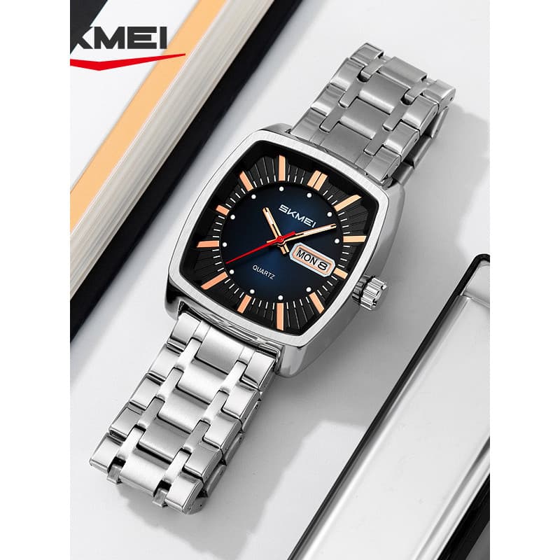 Momento beleza moda masculina pulseira de aço relógio de pulso na moda escala tridimensional relógio de quartzo negócios