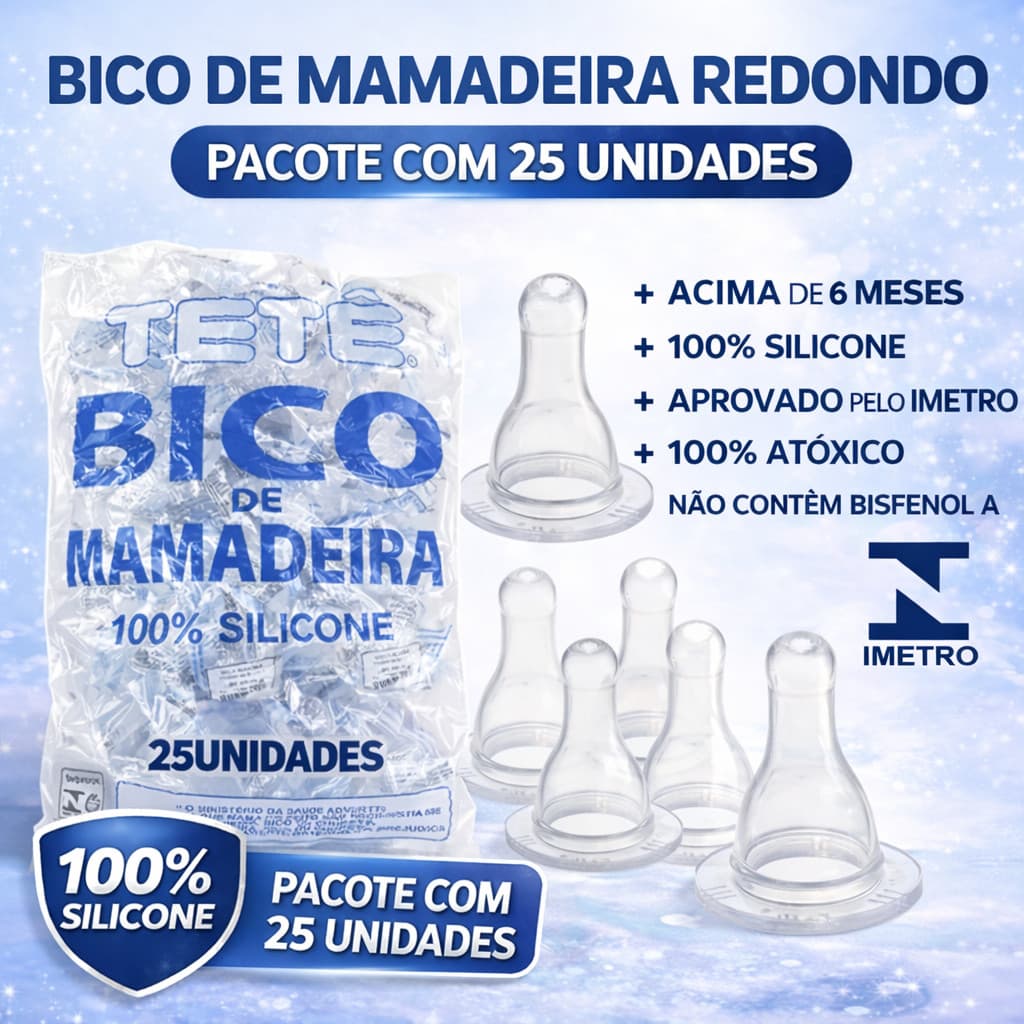 Kit 25 Bicos de Mamadeira Redondo 100% Silicone Ótima Qualidade Aprovado Pelo Inmetro Para Bebê Tetê
