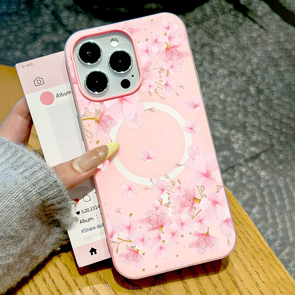 Capa Capinha Para iPhone 16 15 14 Plus 13 12 11 Pro Max 2 Em 1 Carga Magnética Sem Fio Fosco Anti-Impacto Flor De Silico