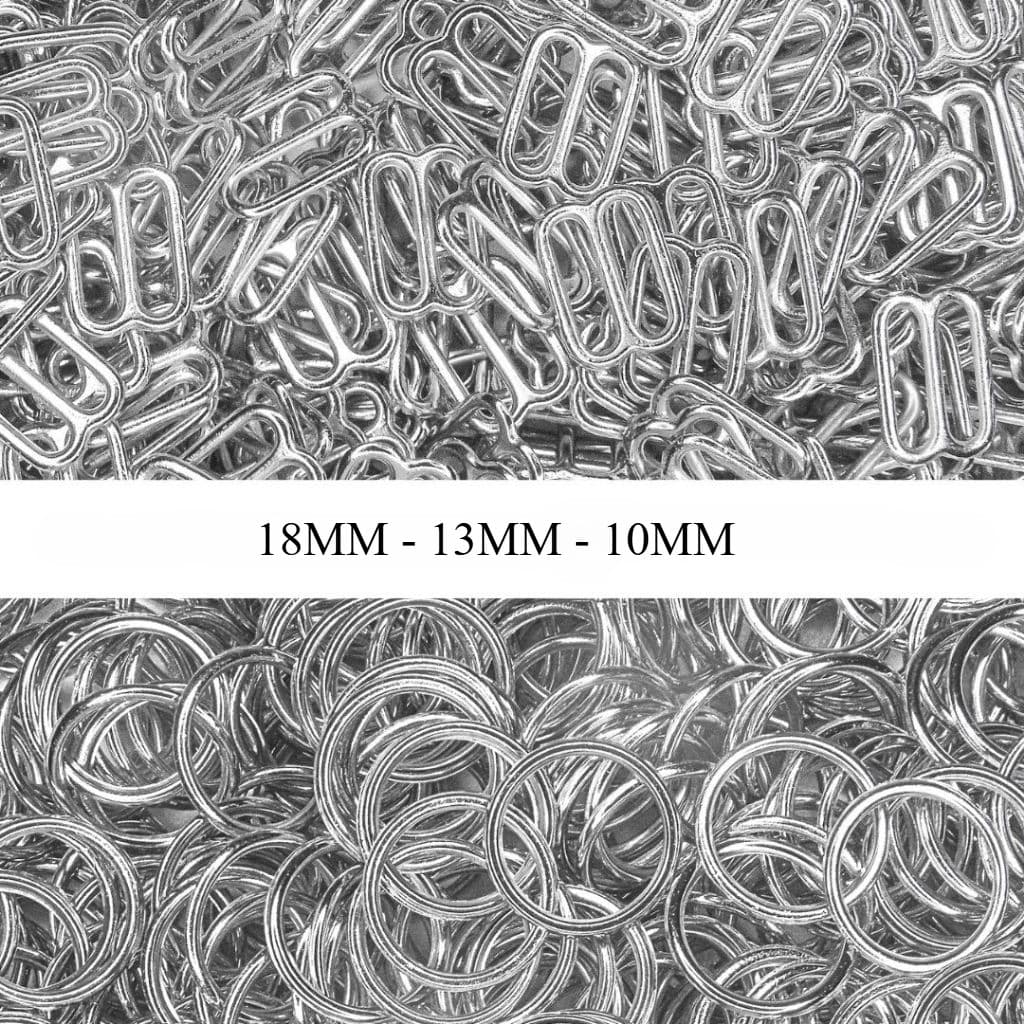 Kit 100 Reguladores e Argolas Fermoplast Metal 10mm 13mm 18mm Para Alça de Sutiã Body Top Confecção