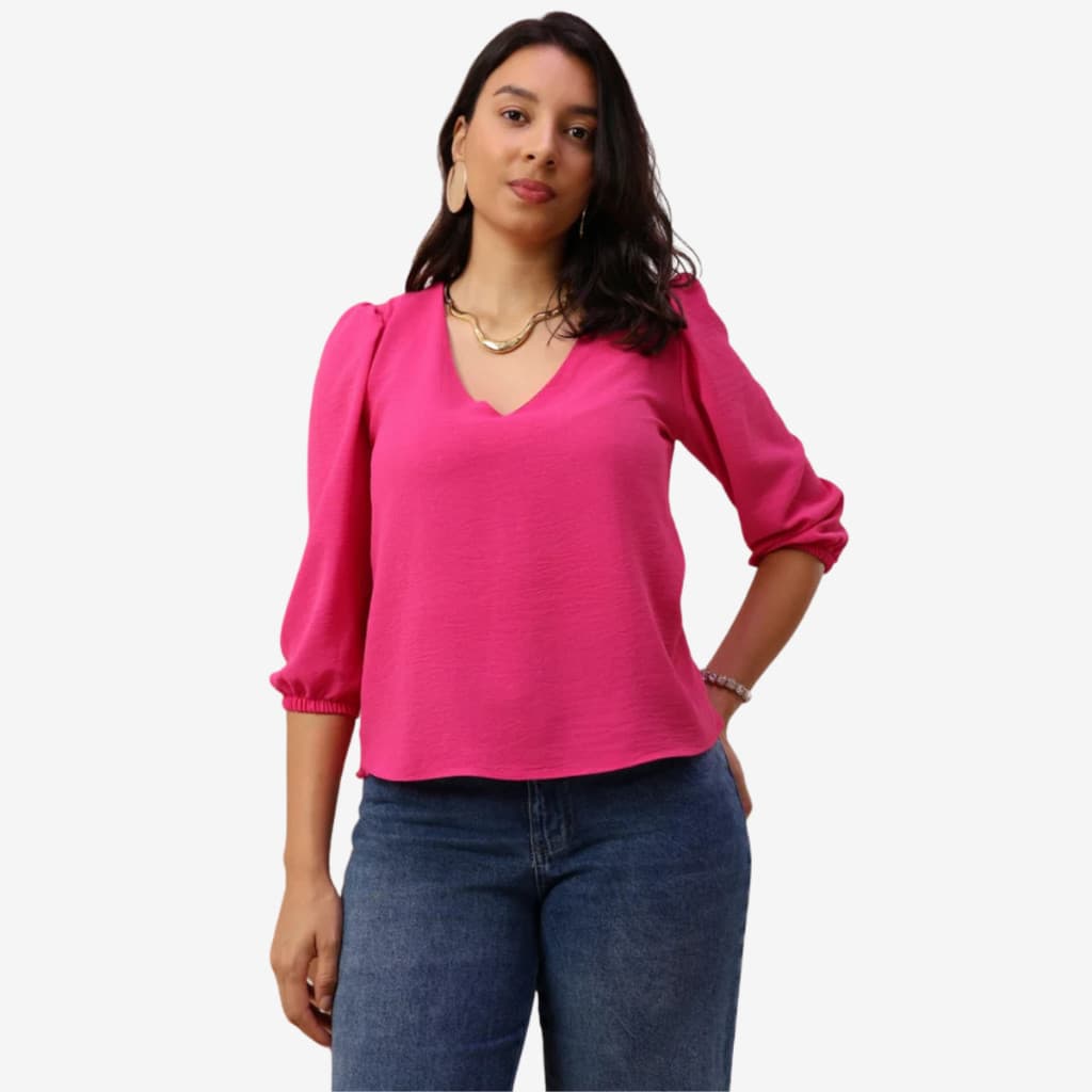 Blusa Feminina Manga 3-4 Princesa Social Duna Alfaiataria Elegante Básica